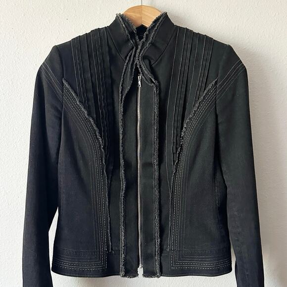 Elie Tahari Jackets & Blazers - Elie Tahari Black Cotton Denim City Moto Zip Front Jacket Women’s Size Medium